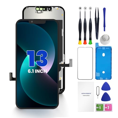 for iPhone 13 Screen Replacement, 6.1 inch 3D Touch LCD Display Full HD Repair kit Genverdix, Digitizer Assembly with Tools Set, Tempered Glass Screen Protector, Waterproof Frame Adhesive
