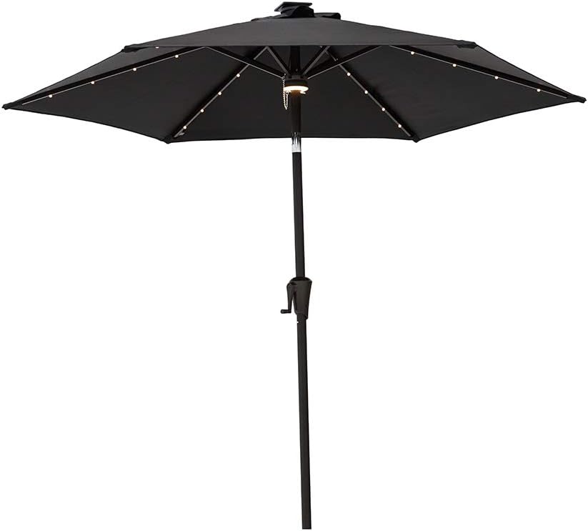 Amazon Com C Hopetree 7 5 Ft Outdoor Patio Umbrella With Solar Led Lights And Tilt Black Garden Outdoor