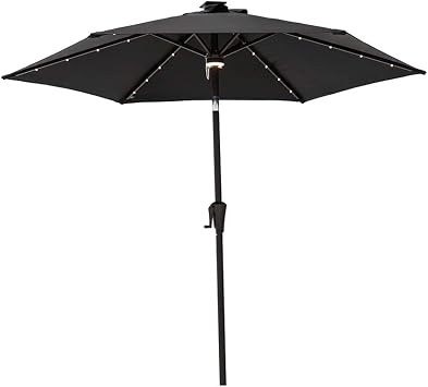 Amazon Com C Hopetree 7 5 Ft Outdoor Patio Umbrella With Solar Led Lights And Tilt Black Garden Outdoor