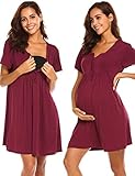 Ekouaer Nursing Nightgowns Button up Labor and Delivery Gowns Women (Wine Red, Large)