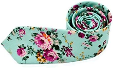 SYTSHOP Necktie Tie for Father's Day- Men Fashion Floral printed Skinny Slim Necktie Cotton Narrow Business Casual Tie (Mint Green)