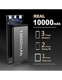 GETIHU Cargador de teléfono 10000mAh Portátil Power Bank Ultra Slim LED Linterna Móvil Batería Externa Backup Thin 2 Puertos USB Powerbank para iPhone X 8 7 6 Plus Android Teléfono Móvil iPad