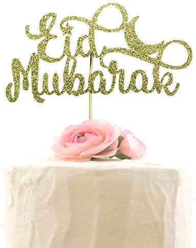 Eid Mubarak Cake Topper, Happy Eid, Hajj, Ramadan Kareem, Muslim Islamic Party Decorations - Gold Glitter