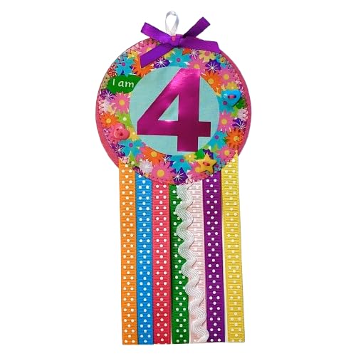 Ditsy Rosettes Floral Birthday Rosette Badge - Age 3, 4, 5, 6, 7, 8, 9 - Perfect Party Gift card – Birthday Boy, Birthday Girl (Age 4)