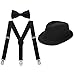 HDE Kids Adjustable Suspenders Boys Pre-Tied Bow Tie and Short Brim Fedora Hat