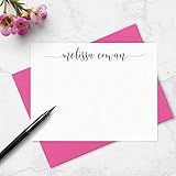 Note Card and Envelopes Boxed Stationery Set Personalized with Name in Calligraphy Script Font - Choose Your Colors