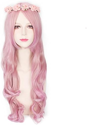 Yesui Long Wavy Synthetic Hair Spiral Curly Cosplay Costume Wig for Women Popular Shaved (Pink)
