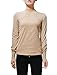 Allegra K Woman Mesh Panel Front Mock Neck Bracelet Sleeves Top L Beige