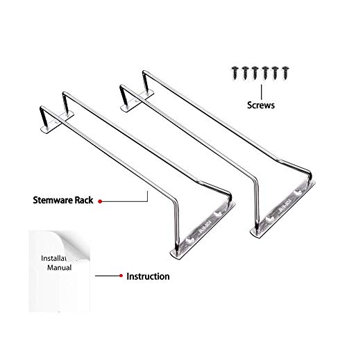 FOMANSH Wine Glass Rack - Under Cabinet Stemware Rack Glasses Storage Holder Metal Organizer for Bar Kitchen