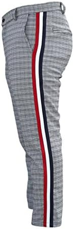 JUBILATE Men Plaid Stripe Splices Casual Pants Hip Hop Pants Straight Trouser Slacks (White, S)