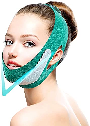 Facial Slimming Strap,Double Chin Reducer,Face Tightening Lifting Belt Elastic Face Lifting V Shaped Slimming Bandage Eliminates Sagging Skin Lift Firming（Green）