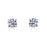 14K White Gold Round Cubic Zirconia Basket Setting Solitaire Stud Earrings (Other Sizes)