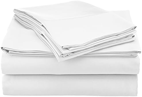 Pointehaven100% Cotton Sheets King Size, 500 Thread Count Sateen Weave Bed Sheet & Pillowcase Sets, Soft Cotton 4 Piece Bed Sheets Set, Fits Mattress 21 inches Deep Pocket - White