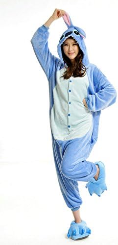 Adult Animal Cosplay Costume Pajamas Onesie Unisex Cartoon Sleepwear (M, Blue Stitch)