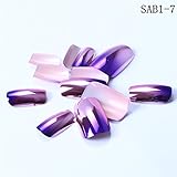 Ecbasket 24 Pcs Full Cover Purple & Pink Changing Colors Pre-designed Metallic False Nails with 1 20 Counts Nail Adhesive Stickers for Free Gift for Thanksgiving DAY