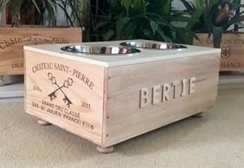 Personalised Raised Dog Feeder Bowl Stainless Steel Bowl Wine