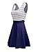 Omeya Womens Sexy Open Back Cocktail Slim Black White Striped Mini Dress, Navy, Small