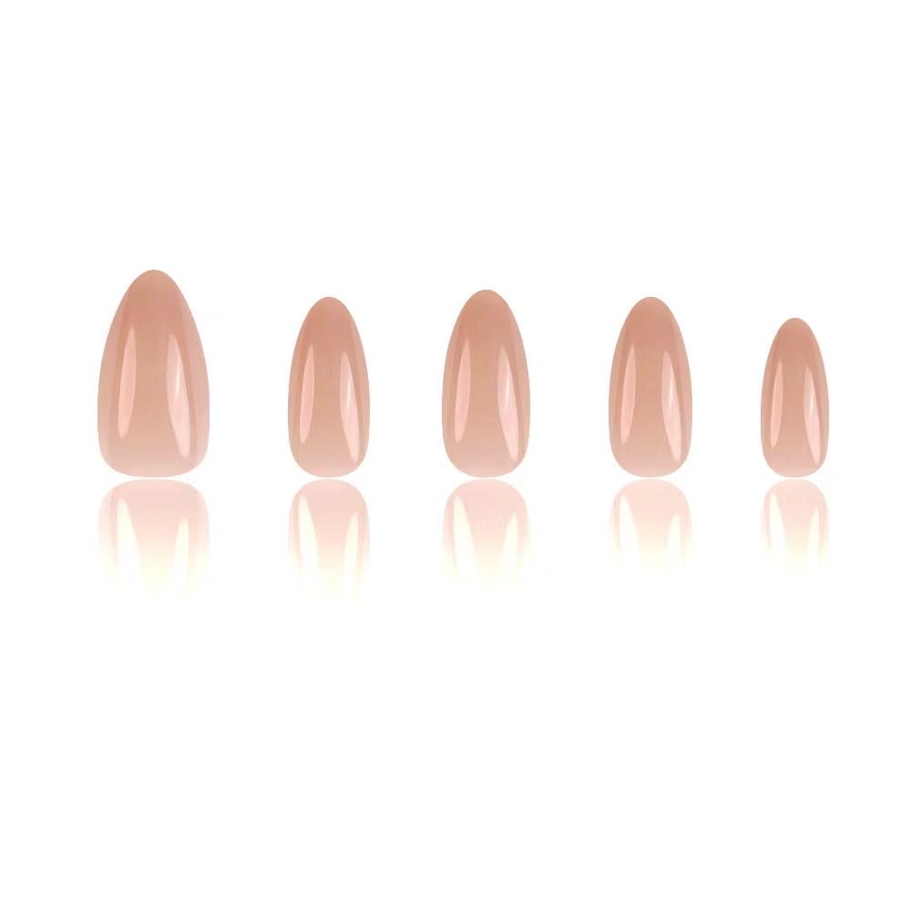 Nude Press on Nails Short Almond Fake Nails Nude Gradient Nails Press Ons Glossy Stick on Nails Natural Full Cover False Nails Acrylic Glue on Nails for Women 24Pcs - Image 4