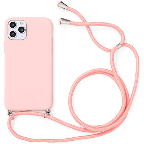 Yoedge Necklace Case Compatible with Apple iPhone 12 Pro/iPhone 12 6.1 Inch, Phone Case with Cord Ultra Thin Soft TPU Bumper TPU Cover 360 Degree Shockproof with Adjustable Cord, Pink