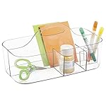mDesign Art Supplies, Crafts, Crayons and Sewing Organizer Tote - Small, Divided, Clear