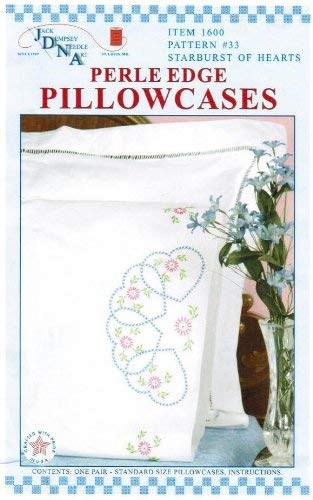 Jack Dempsey Needle Art 160033 Perle Edge Pillowcase, Starburst of Hearts with Perle Edge Finish, 20-Inch by 30-Inch, White