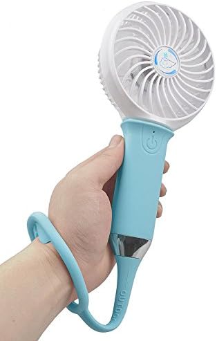 Mini Portable USB Fan with 3 Level Adjustable Fan Speed with LED Light Handheld Fan with Silicone Handle (Light blue)