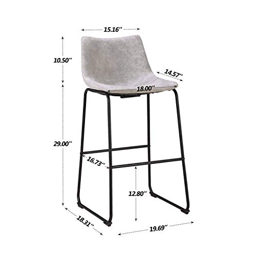 LCH 29 Inch Vintage Pub Bar Stools - Set of 2 Wear-Resistant Fabric Barstools with Durable Frame and Floor Protector, Grey
