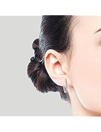 DIAMOND COUTURE - Pendientes de aro de oro blanco de 14 quilates con diamante de 0,10 quilates para mujer y niña, color I-J, claridad I1-I2