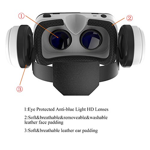VR Headset with Bluetooth Headphones, Eye Protected HD Virtual Reality