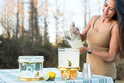 Adorn Home - Crystal Clear 2-Tier Ice Beverage Dispenser | Outdoor/Indoor Drink Beverage Dispenser | 2-Tier, 3 Ice Chambers & 2 Gold plated Faucets | Decorative,Stylish Lid Cover and Cup Tray