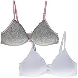trimfit Big Girls' Lightly Lined Wirefree Front Closure Cotton Bra (Pack of 2), Grey/White, Medium / 34A