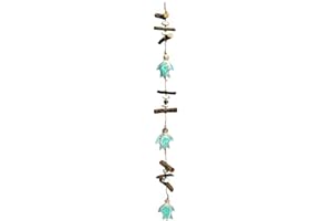 Bamboo Source Tropical Decor Wooden Aqua Three Turtle Strand with Driftwood and Stone Mobile 28.5 Inches