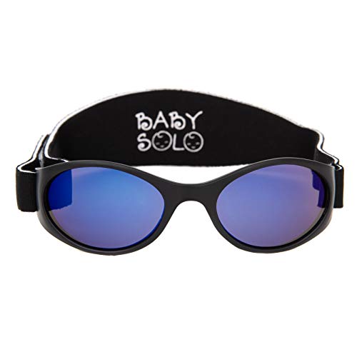 Baby Solo Babyfarer Baby Toddler Sunglasses/Infant Newborn Sunglasses (0-36 months, Matte Black Frame w/Aqua Blue Mirror Lens)