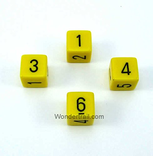 WCXPQ0602E4 Yellow Opaque Dice with Black Numbers D6 Aprox 16mm (5/8in) Pack of 4 Dice Chessex