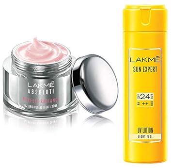 Lakme Absolute Perfect Radiance Skin Lightening Night Creme, 50g & Lakme Sun Expert SPF 24 PA Fairness UV Sunscreen Lotion, 60ml