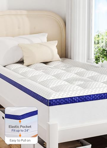 Dorm Room Essentials Twin XL Mattress Topper for Students Back to School | Viscose Derived from Bamboo, Soft Topper for Pressure Relief with Elastic Deep Pockets, Shredded Memory Foam Filling