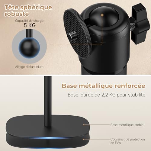 POLESTO Metal Projector Stand, Height Adjustable from 50 to 125 cm with 360° Angle Rotation, Space-saving, Supports up to 5 kg, Compatible with Projector, Cameras and More