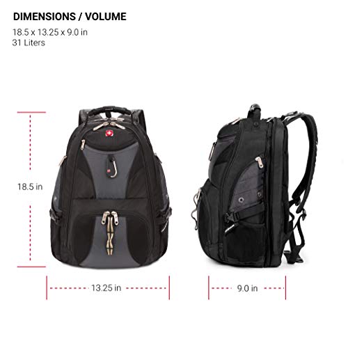 SwissGear 1900 Scansmart TSA 17Inch Laptop Backpack, Gray/Black
