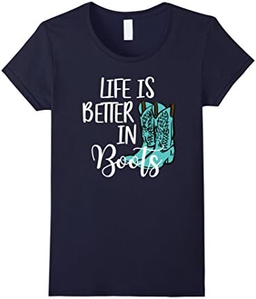 Womens Cowgirl T Shirt - Life is Better In Boots Country T Shirt Large Navy