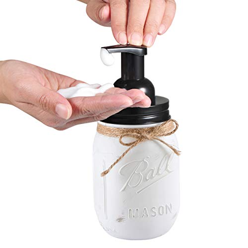 Mason Jar Foaming Soap Dispenser - with 16 Ounce Painted Ball Mason Jar for Bathroom Vanities,Kitchen Sink,Countertops - Made from Rust Proof Stainless Steel Lid and BPA Free Pump / White,2-Pack