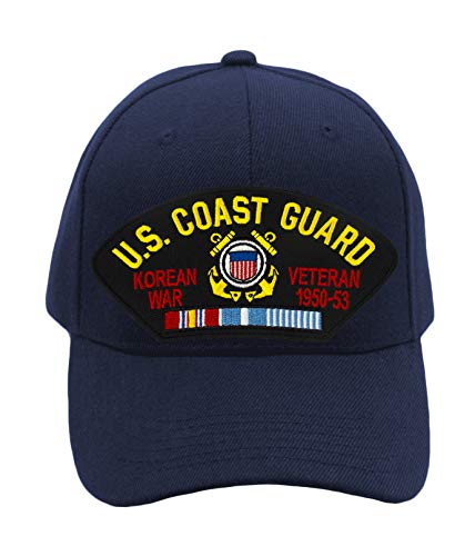 US Coast Guard - Korean War Veteran Hat/Ballcap Adjustable One Size Fits Most (Multiple Colors & Styles) (Navy Blue, Add American Flag)