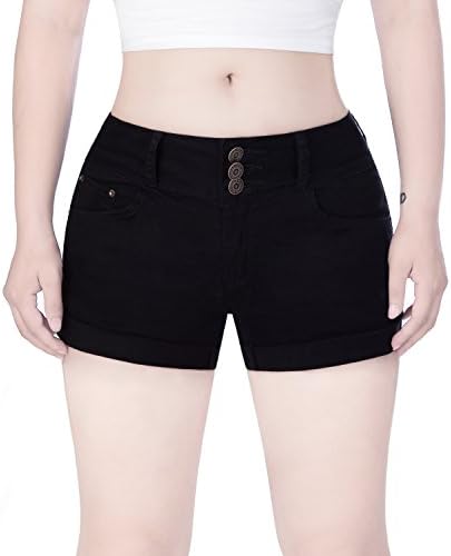 COLINNA Women's Juniors Mid Thigh Stretch Vintage Folded Hem Casual Denim Jean Shorts