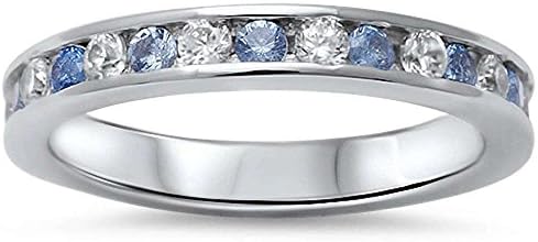 Aquamarine &amp; Cz Eternity Style Band .925 Sterling Silver Ring Sizes 3-12