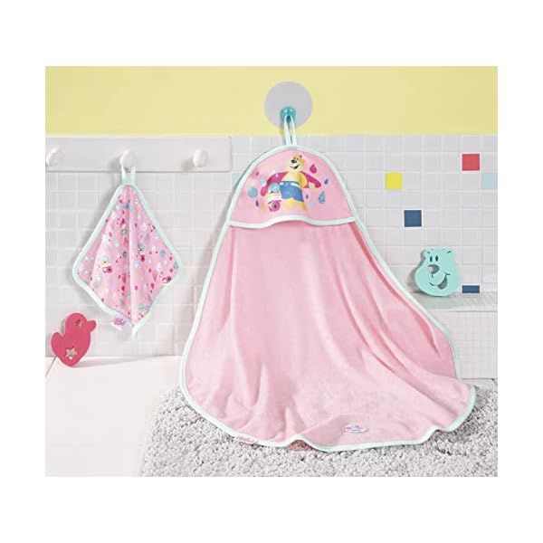 Zapf Creation 827444 BABY born Bath Kapuzenhandtuch & Schwamm Puppenzubehör 4-teilig, rosa – Bild 6