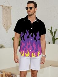 LuckLemocor Fire Button Up Shirt Men Casual Bowling