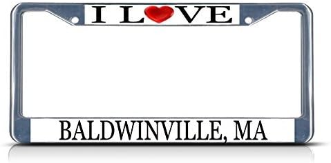 License Plate Frame I Love Heart Baldwinville Ma Aluminum Metal License Plate Frame Silver