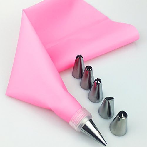 Archi 8 Pieces Cake Decorating Set - Icing Piping Nozzles Tips and Bags Converter Set for Sugarcraft Fondant Pastry Cookies Cream Baking Reusable (Pink)