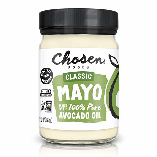 Chosen Foods Avocado Oil Mayo Traditional 12 oz, Non-GMO, 100% Pure, Gluten Free, Dairy Free for Sandwiches, Dressings and Sauces