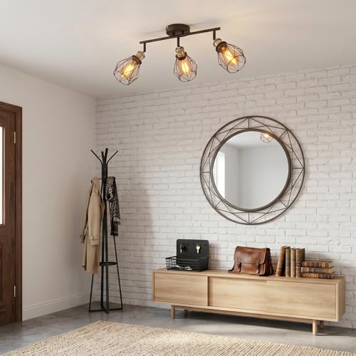 ANWIO Ceiling Lamp with 3 Bulbs, E27 Rotating Interior LED Spotlights, Black Ceiling Lights, Wall Spotlight for Indoor Lighting for Bedroom, Hallway Kitchen (No Bulb)