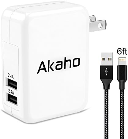 Akaho iPhone Charger ,4.8A 24W Dual USB Wall Charger Portable Travel ,with Foldable Plug + 6FT Apple Lightning Cable charging cord for iPhone 7/ 7Plus, 6S/ 6S Plus, 6/ 5S/ SE/ 5/ 5C,iPad Air,Mini,Pro